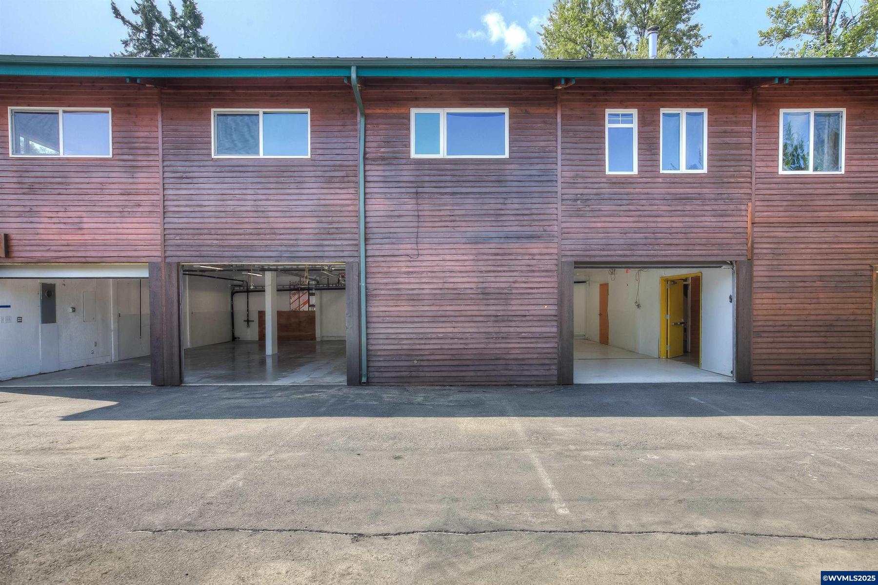 Shop exterior with overhead doors